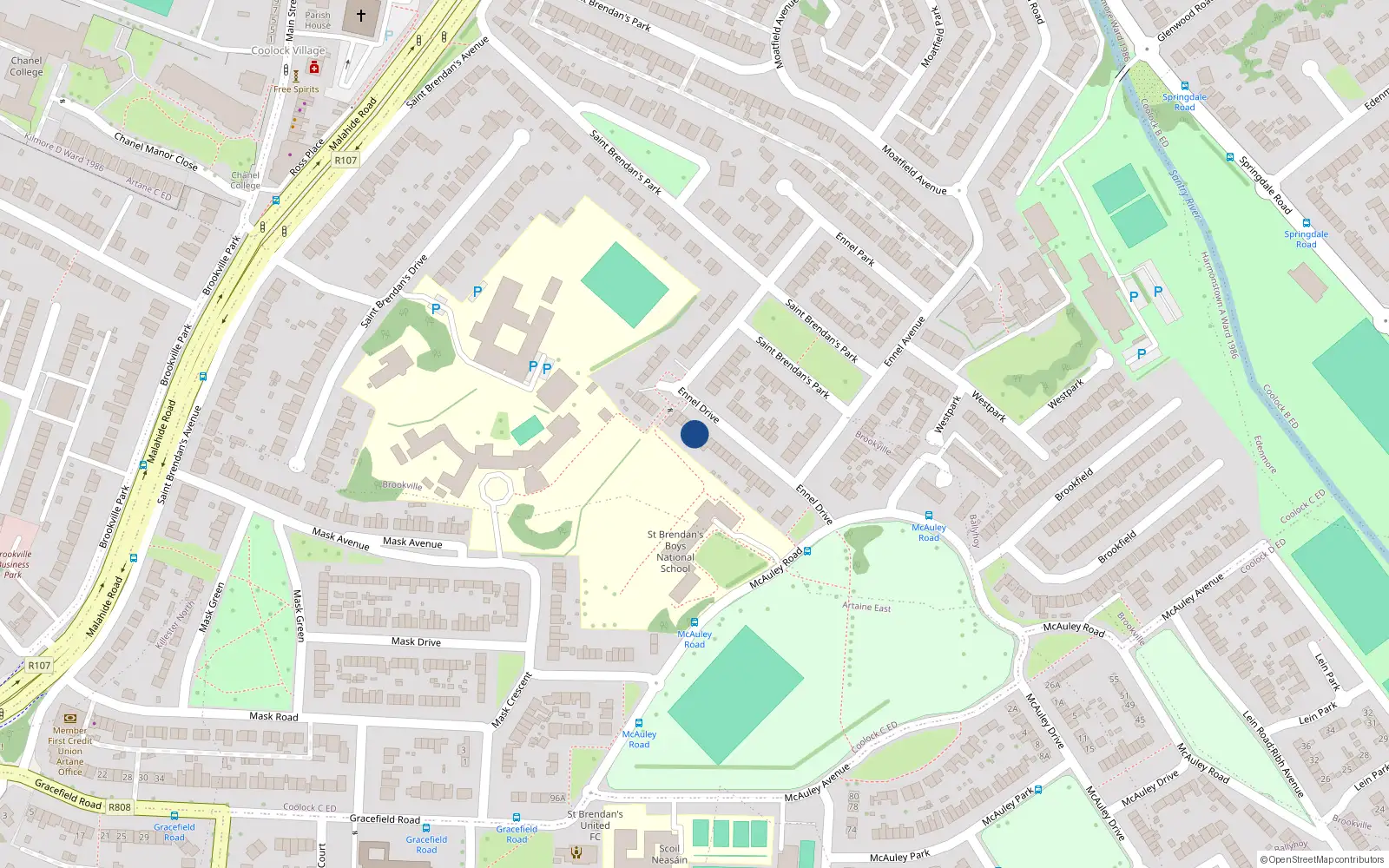 Overhead map showing the location of 27 Ennel Drive, Artane, Dublin 5