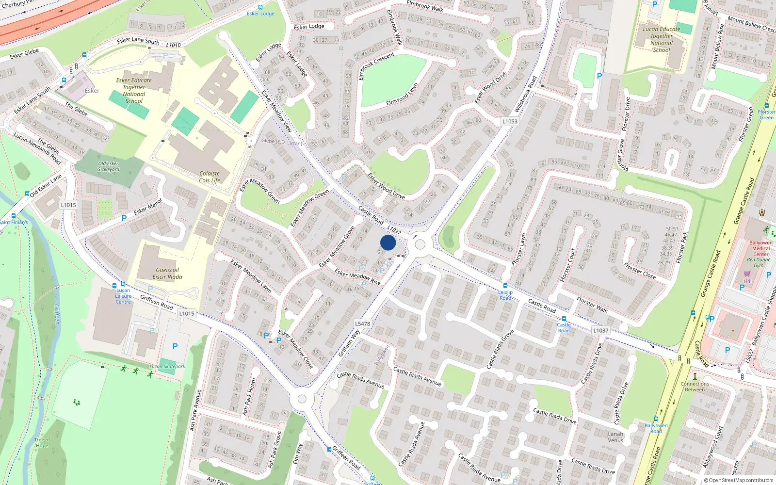 Overhead map showing the location of 27 Esker Meadow Rise, Lucan