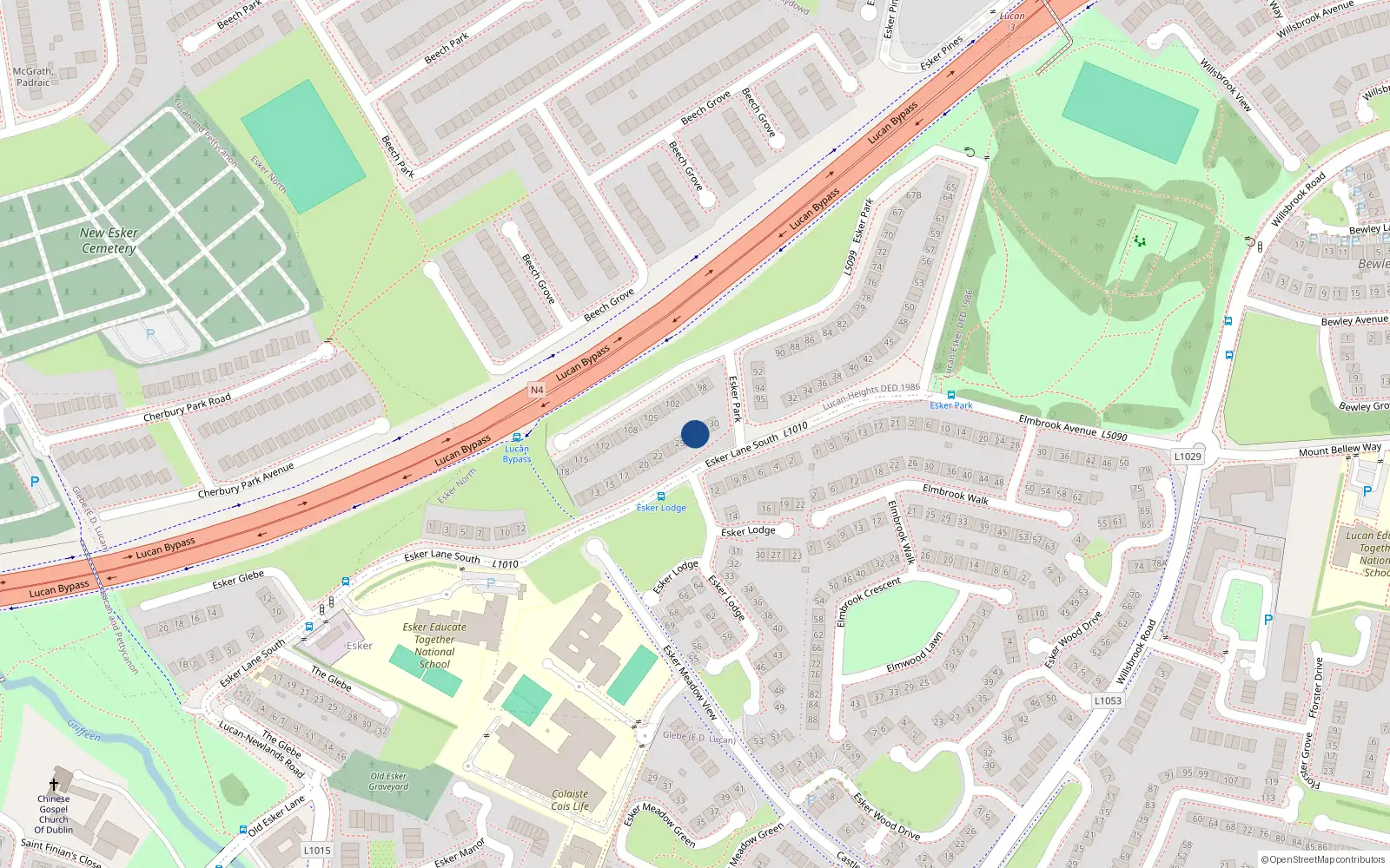 Overhead map showing the location of 27 Esker Park, Lucan