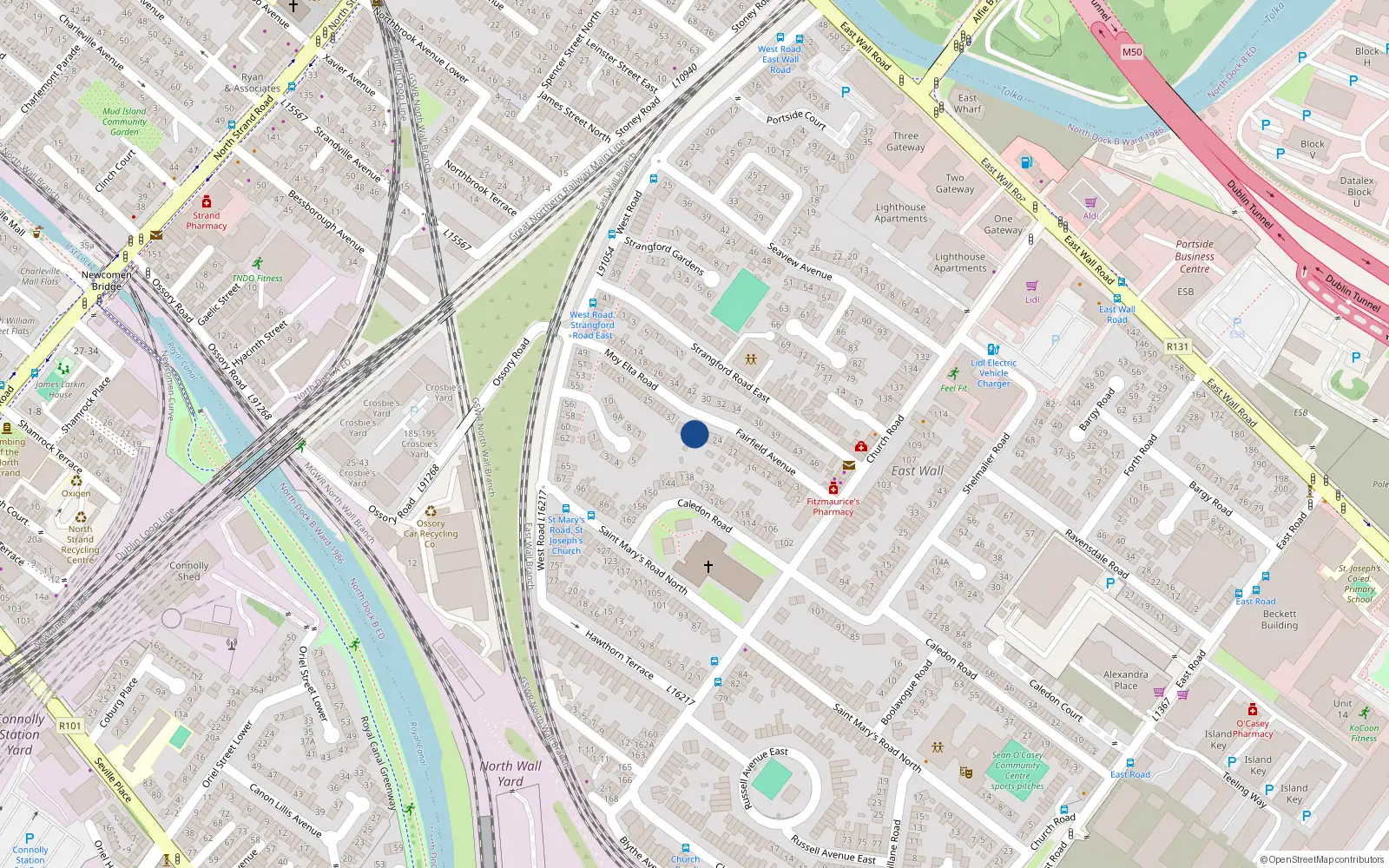 Overhead map showing the location of 27 Fairfield Avenue, Dublin 3