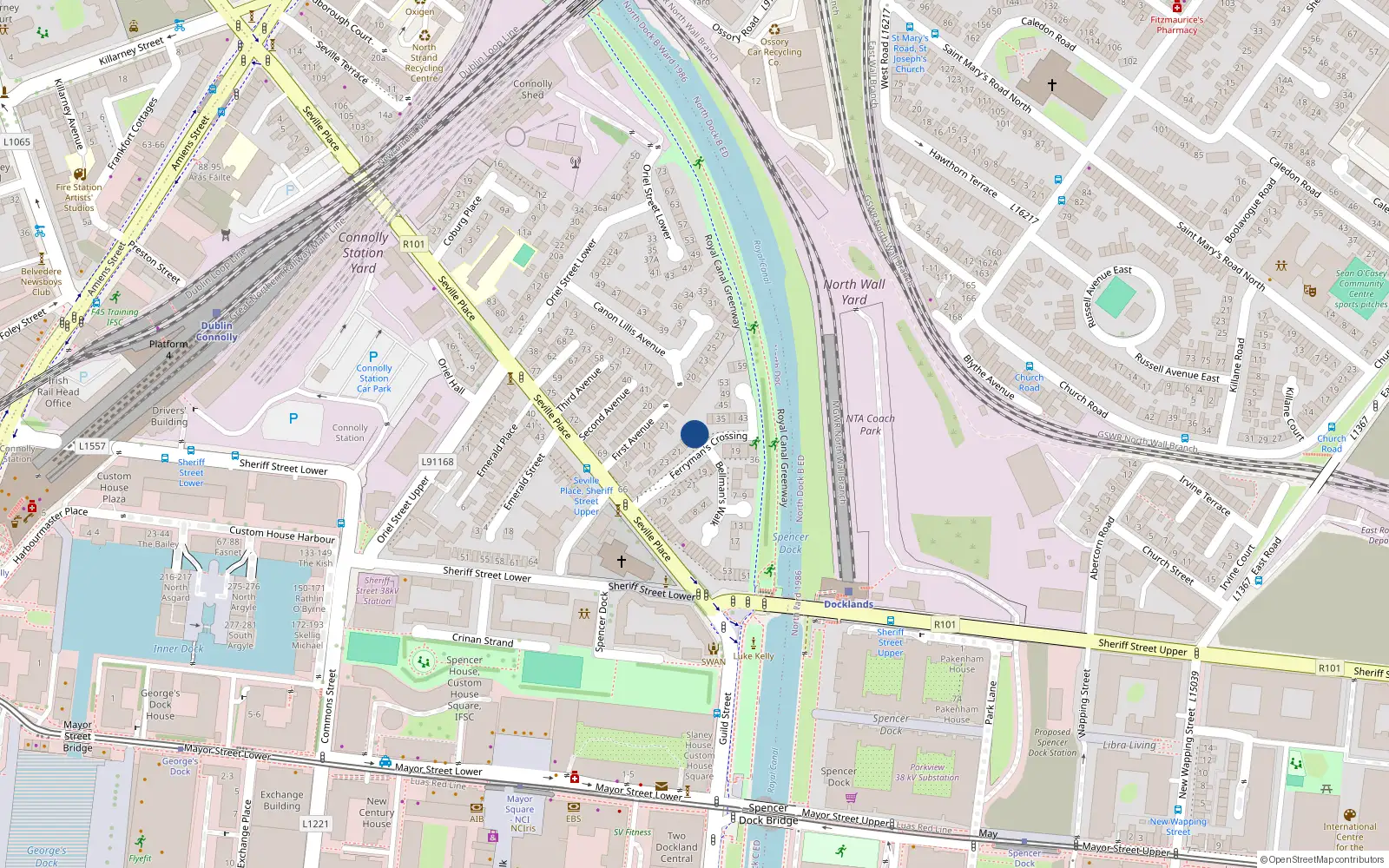 Overhead map showing the location of 27, 27 Ferrymans Crossing, Dublin 1