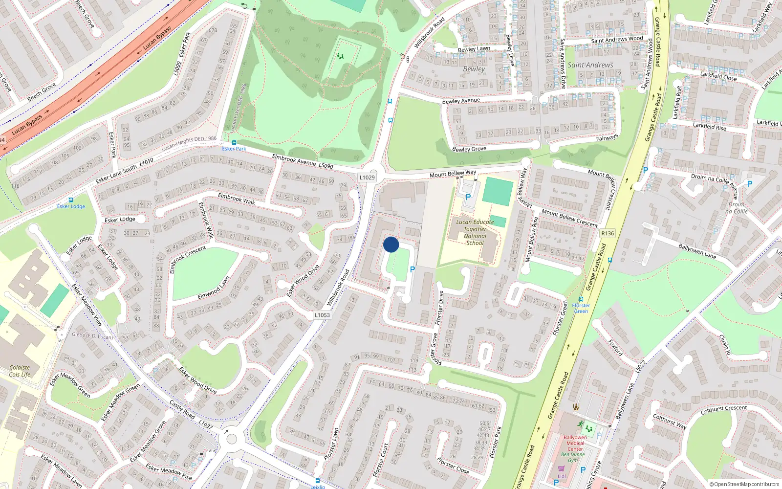 Overhead map showing the location of 27 Fforester Square, Lucan, Dublin