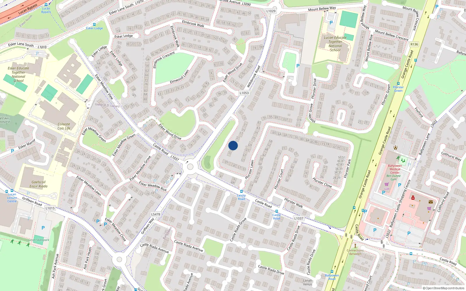 Overhead map showing the location of 27 Fforster Lawn, Lucan, Co Dublin