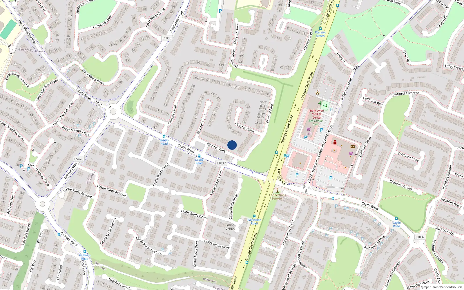 Overhead map showing the location of 27 Fforster Walk, Lucan