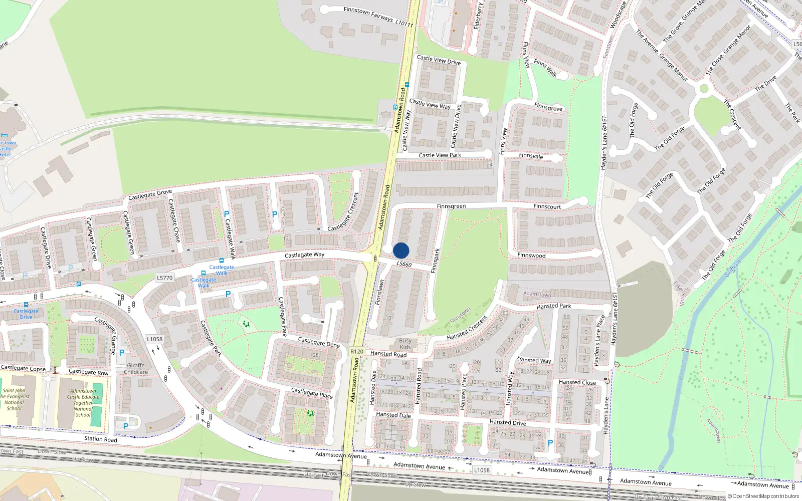 Overhead map showing the location of 27 Finnsgreen, Lucan