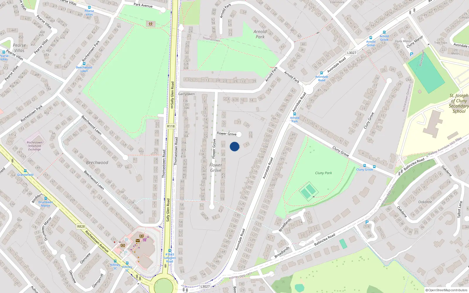 Overhead map showing the location of 27 Flower Grove, Dublin