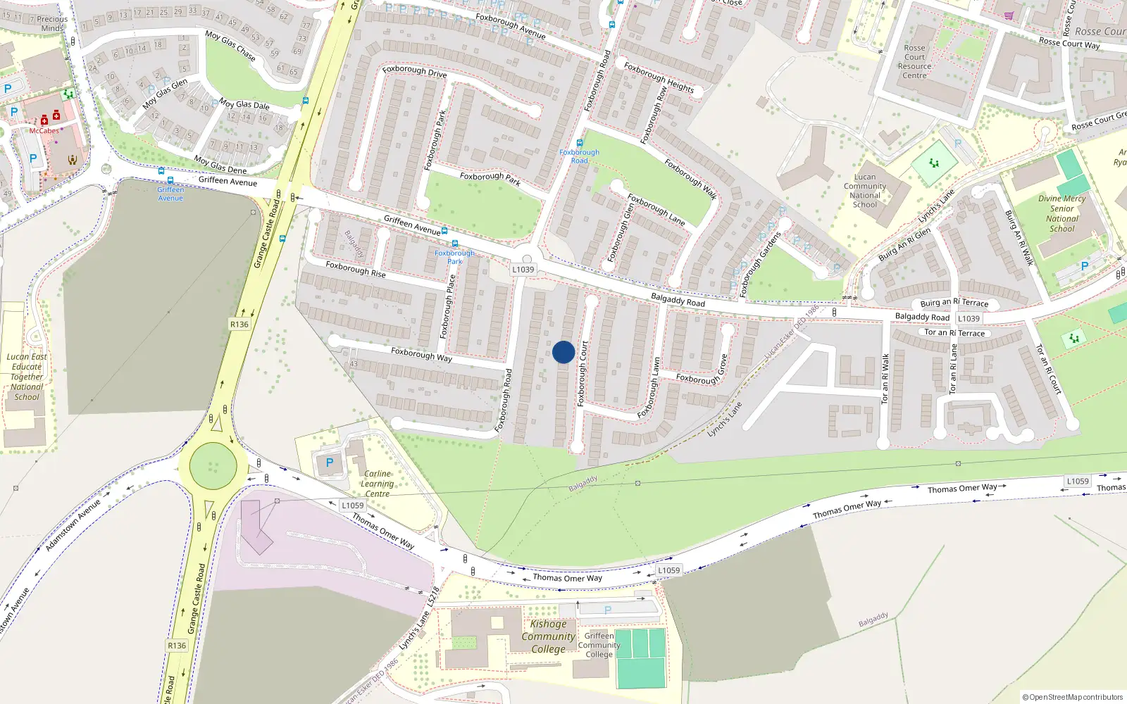 Overhead map showing the location of 27 Foxborough Court, Lucan