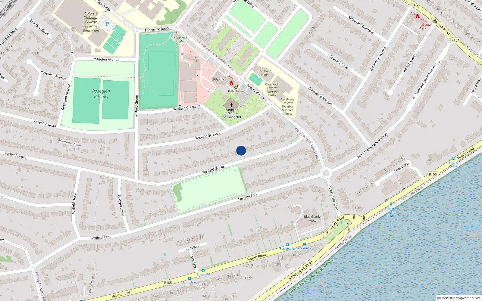 Overhead map showing the location of 27 Foxfield Grove, Dublin 5