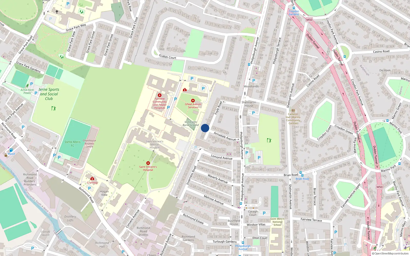 Overhead map showing the location of 27 Foyle Road, Dublin 3