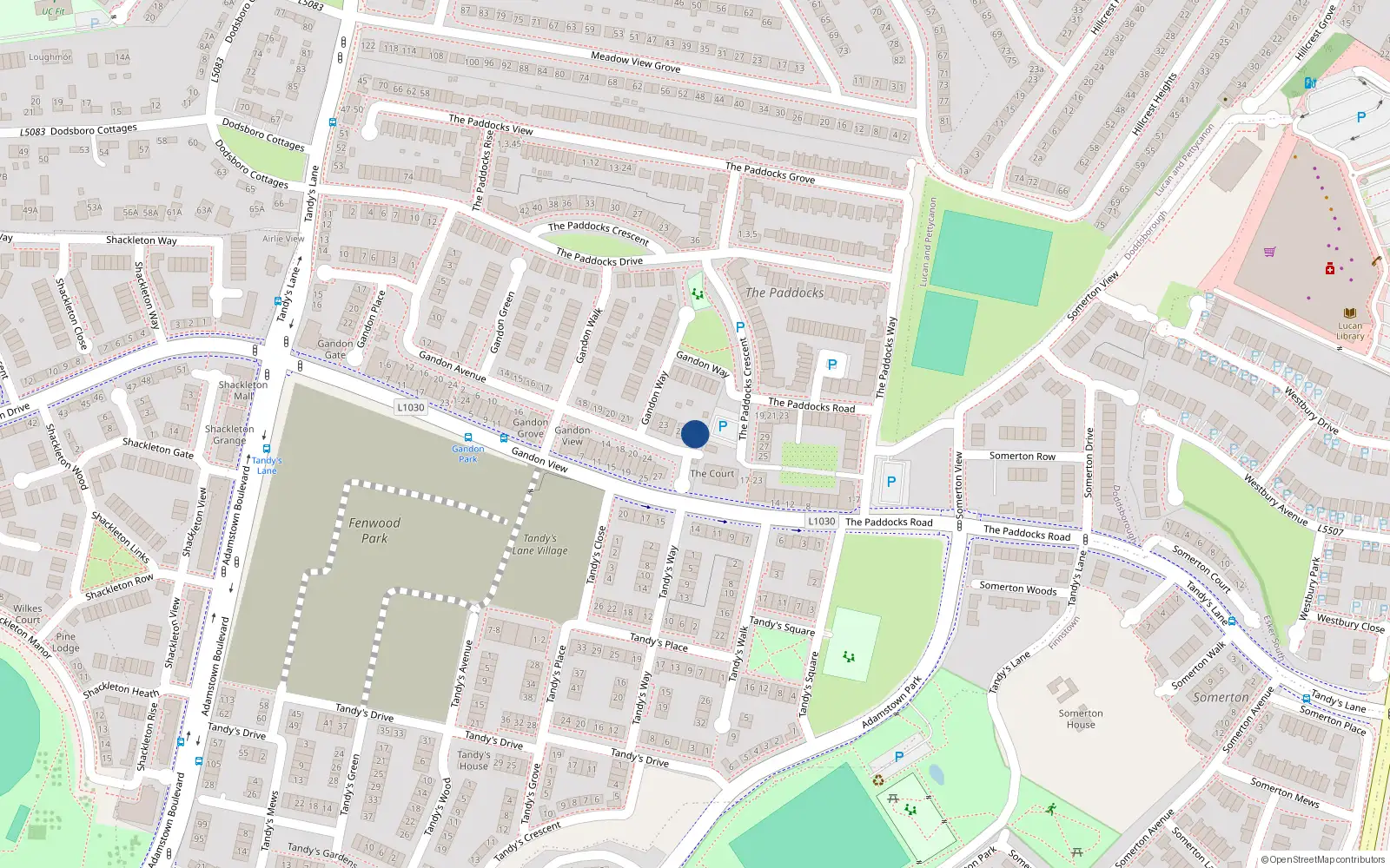 Overhead map showing the location of 27 Gandon Avenue, Lucan