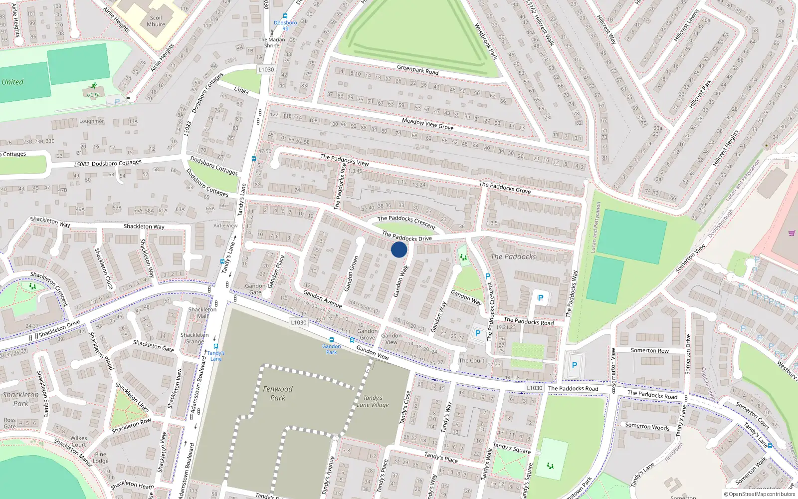 Overhead map showing the location of 27 Gandon Crescent, Lucan