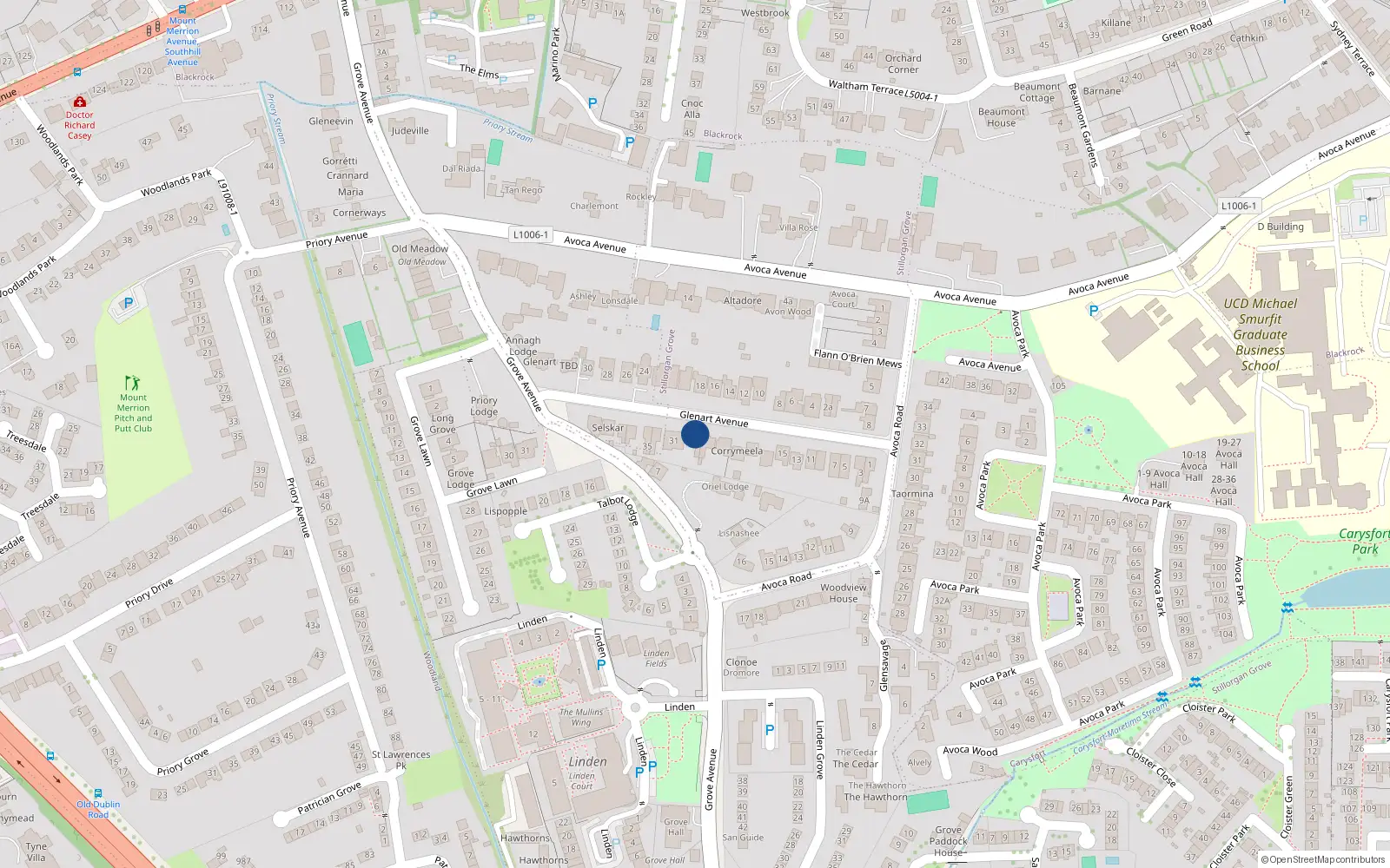 Overhead map showing the location of 27 Glenart Avenue, Dublin