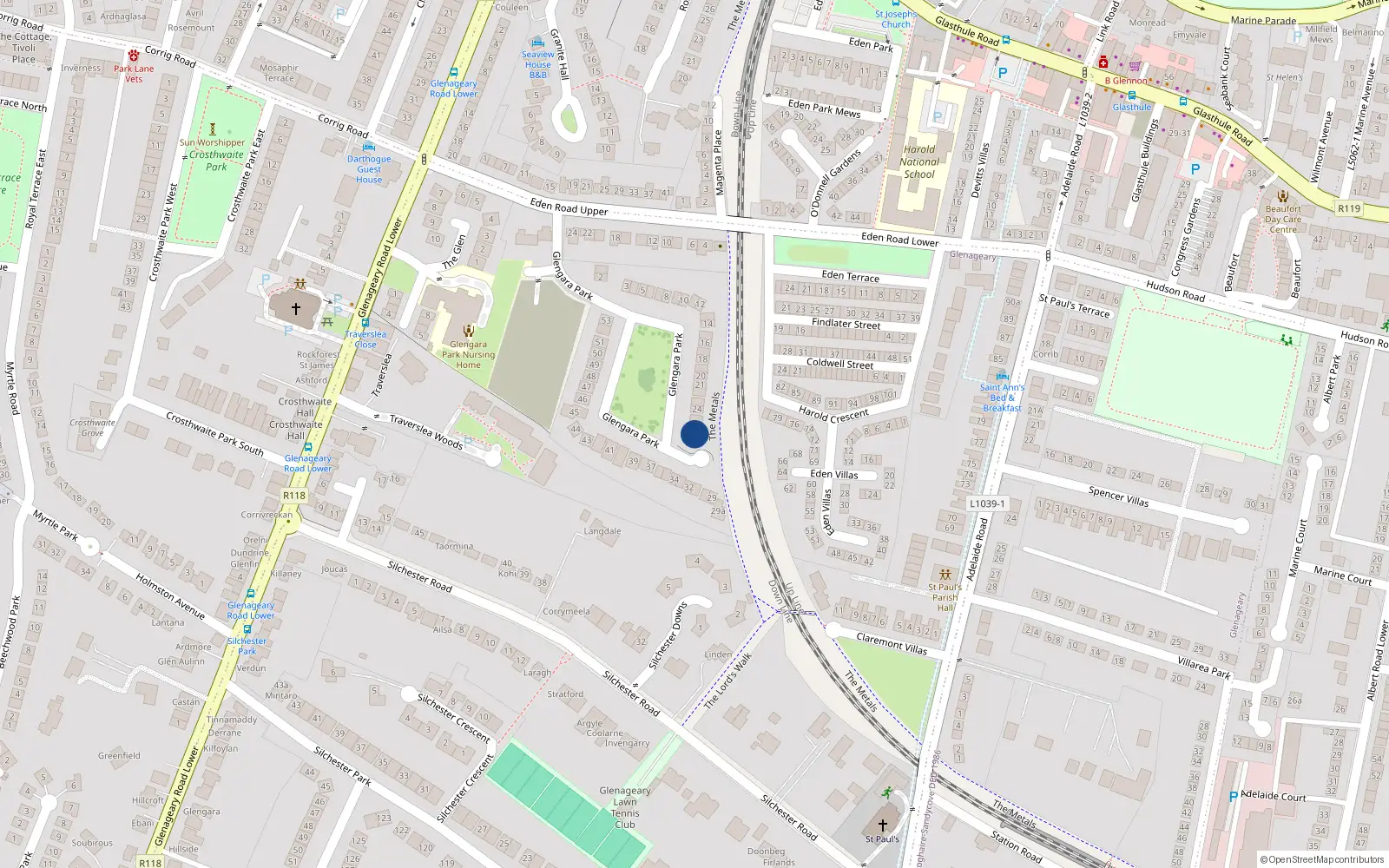 Overhead map showing the location of 27 Glengara Park, Co. Dublin