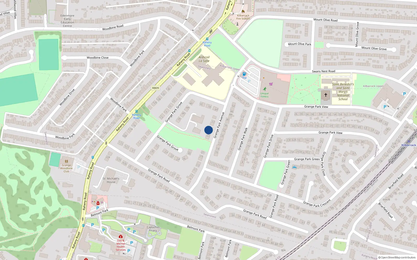 Overhead map showing the location of 27 Grange Park Avenue, Raheny, Dublin 5