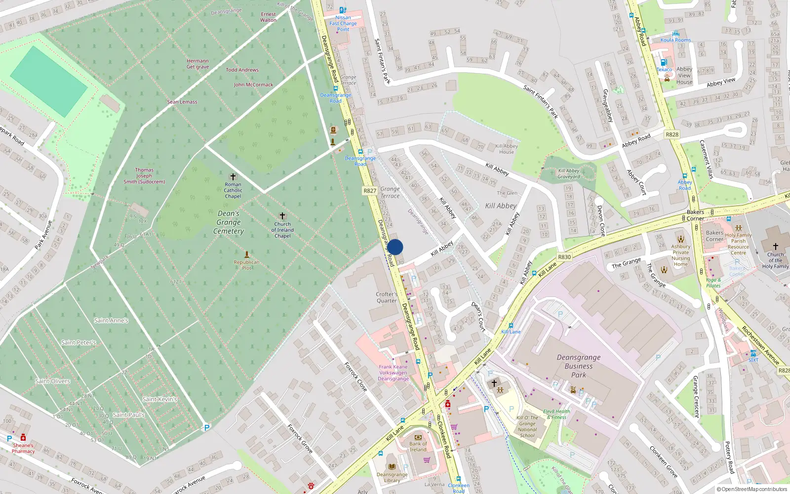 Overhead map showing the location of 27 Grange Terrace, Deansgrange, Blackrock