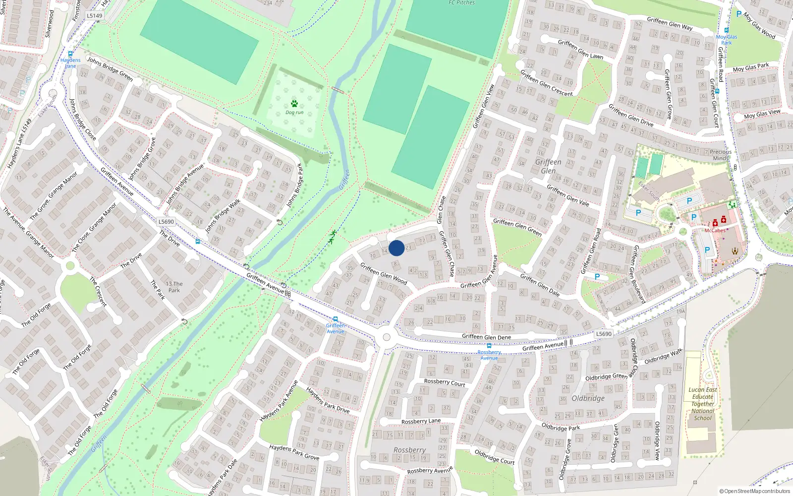 Overhead map showing the location of 27 Griffeen Glen Chase, Lucan, Co Dublin