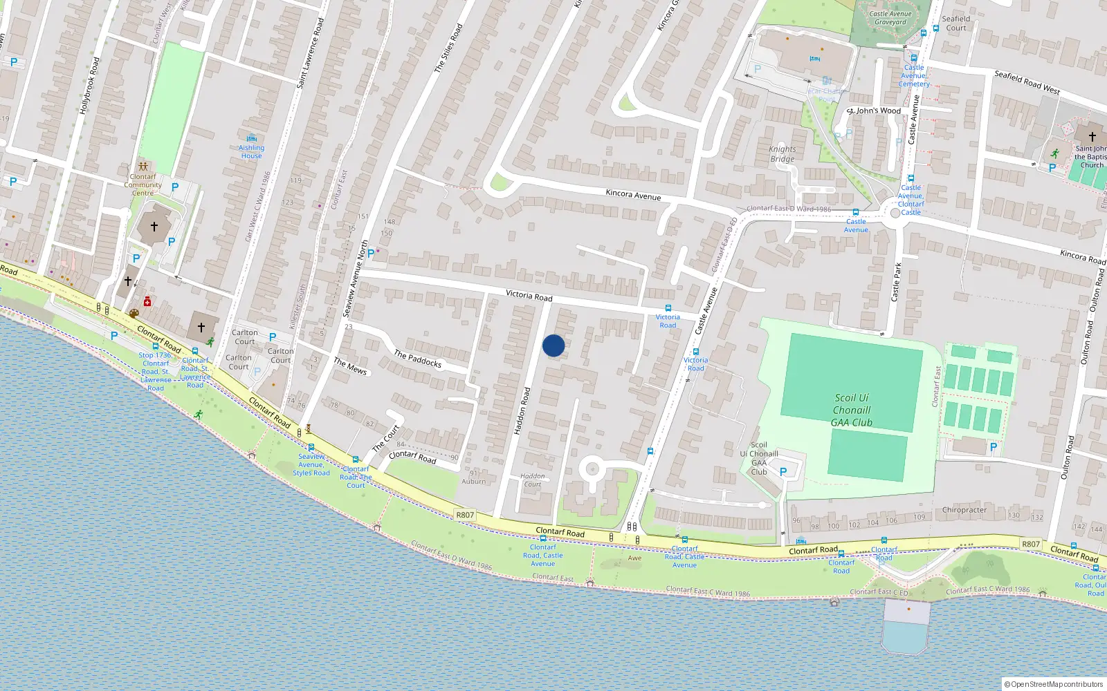 Overhead map showing the location of 27 Haddon Road, Dublin 3