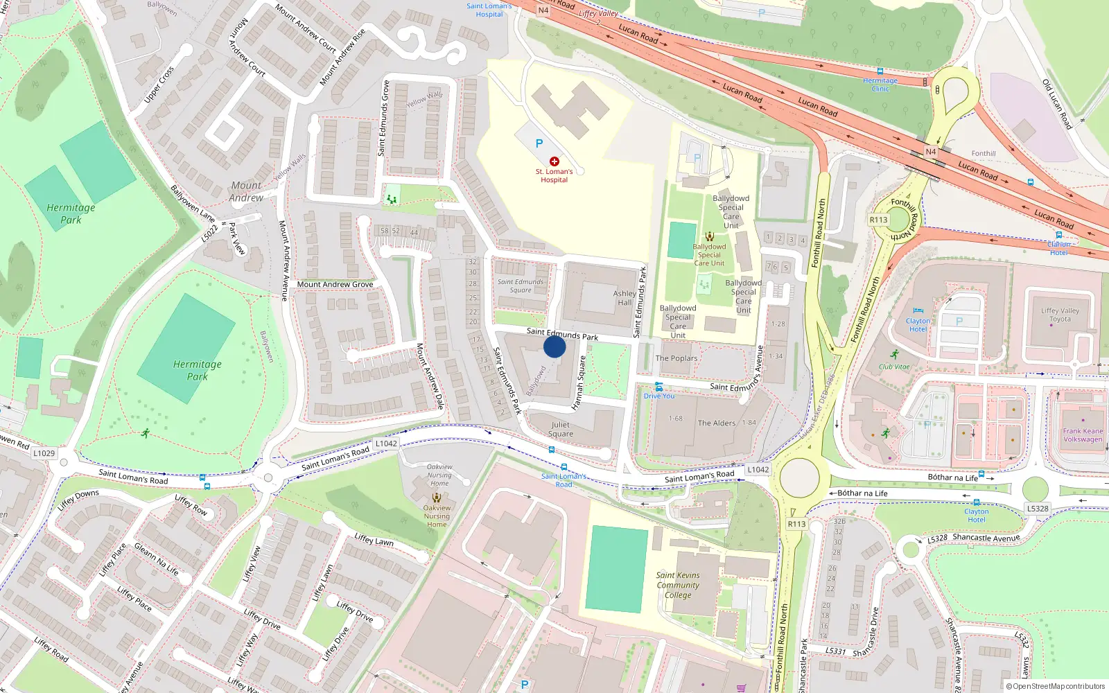 Overhead map showing the location of 27 Hannah Square, St Edmunds, Lucan