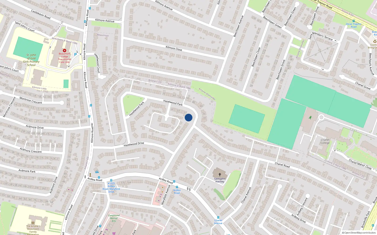 Overhead map showing the location of 27 Hazelwood Park, Dublin 5