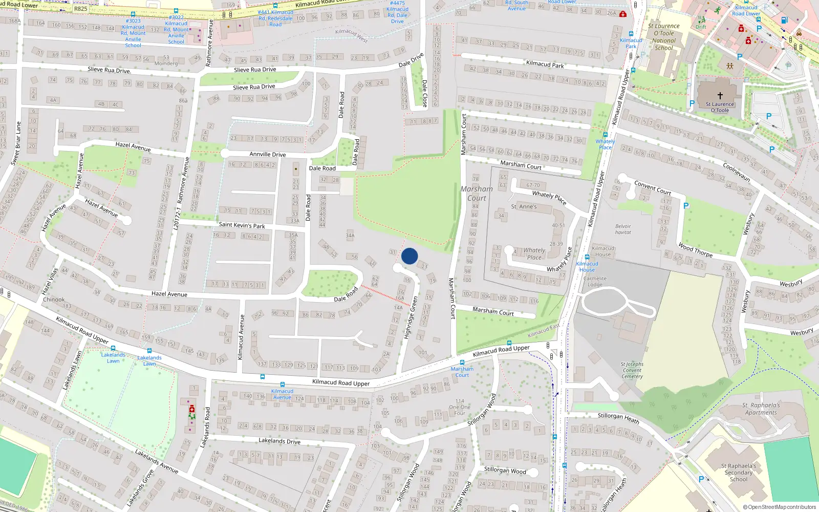 Overhead map showing the location of 27 Highridge Green, Blackrock