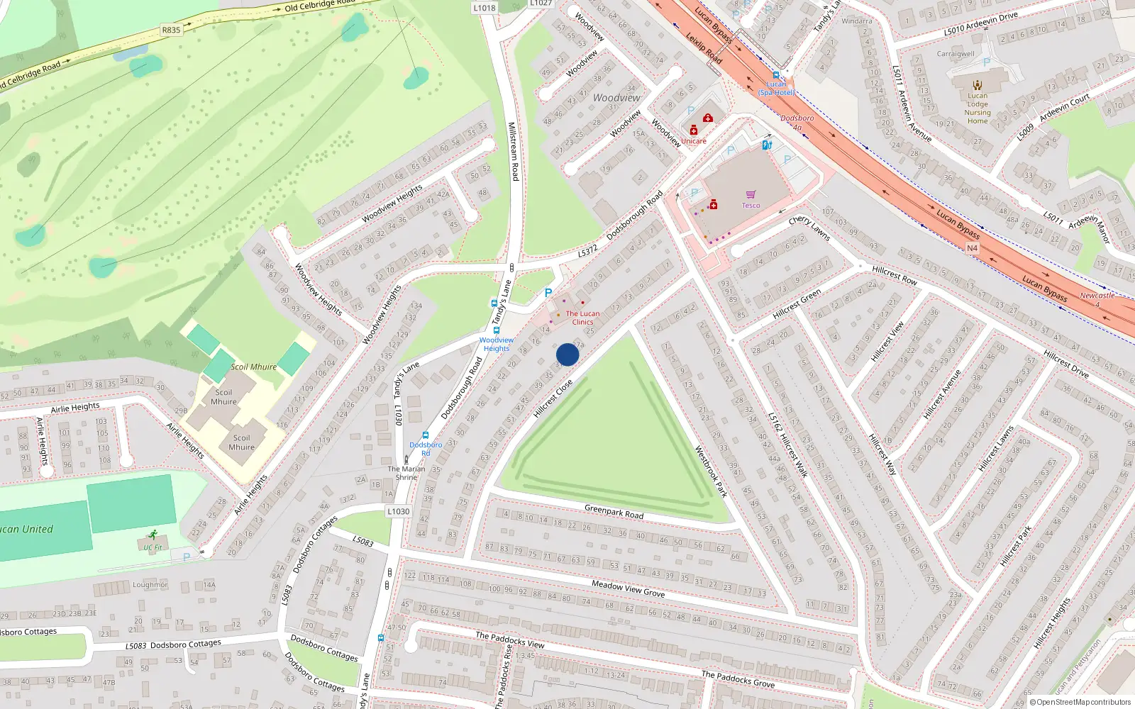 Overhead map showing the location of 27 Hillcrest Close, Lucan, Dublin