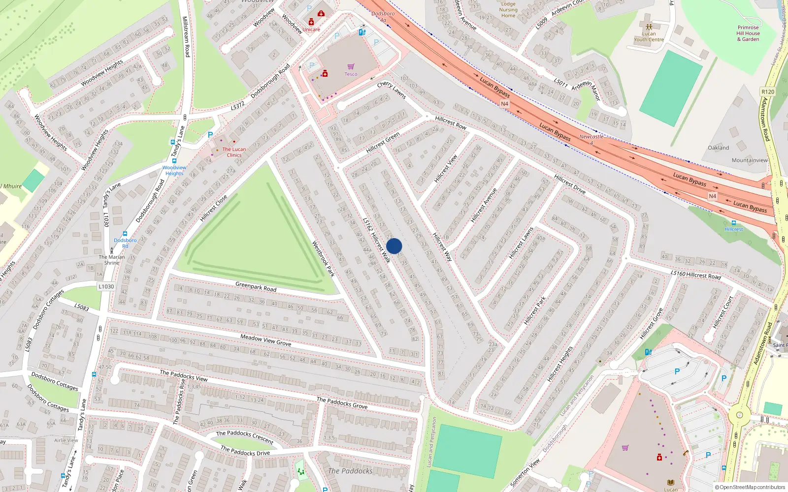 Overhead map showing the location of 27 Hillcrest Walk, Lucan