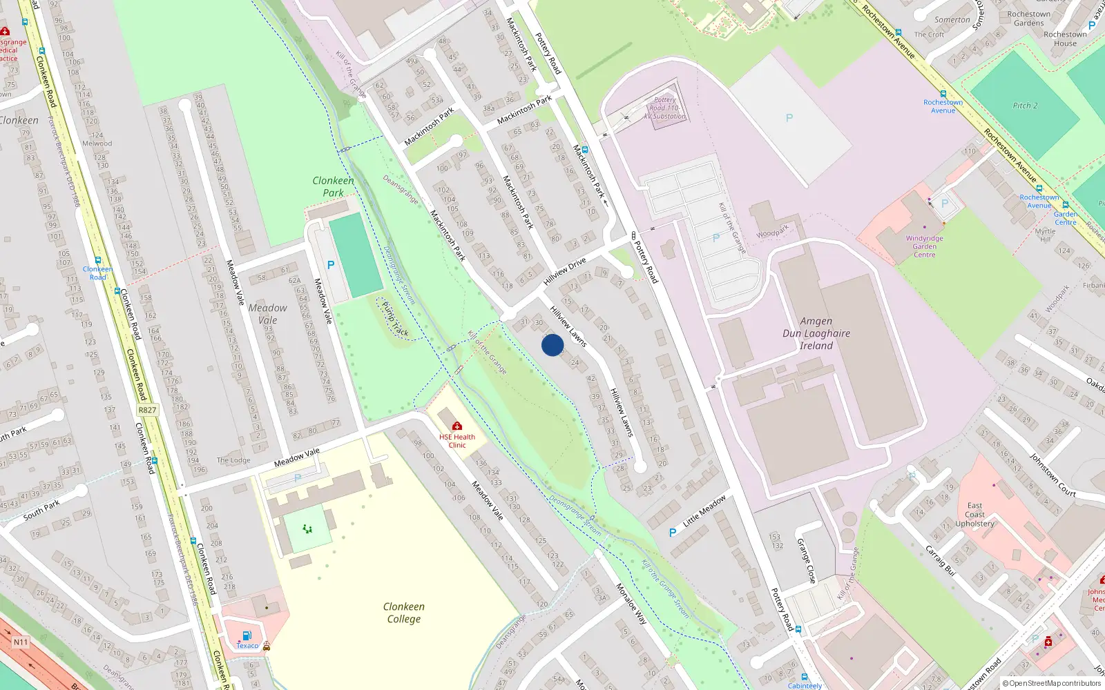 Overhead map showing the location of 27 Hillview Drive, Pottery Road, Dun Laoghaire