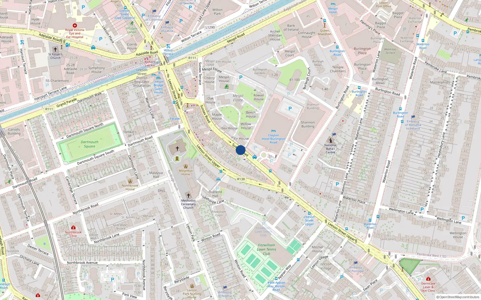 Overhead map showing the location of 27 Ilex House, Sussex Road, Sussex Road Dublin 4