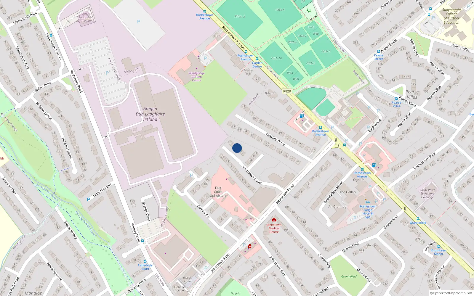 Overhead map showing the location of 27 Johnstown Court, Dublin