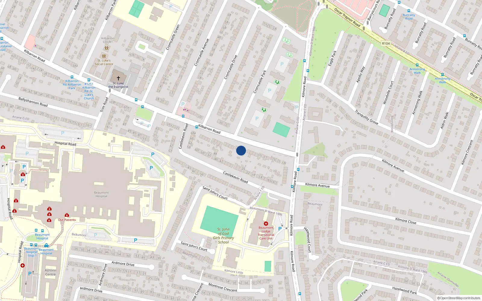 Overhead map showing the location of 27 Kilbarron Road, Dublin 5