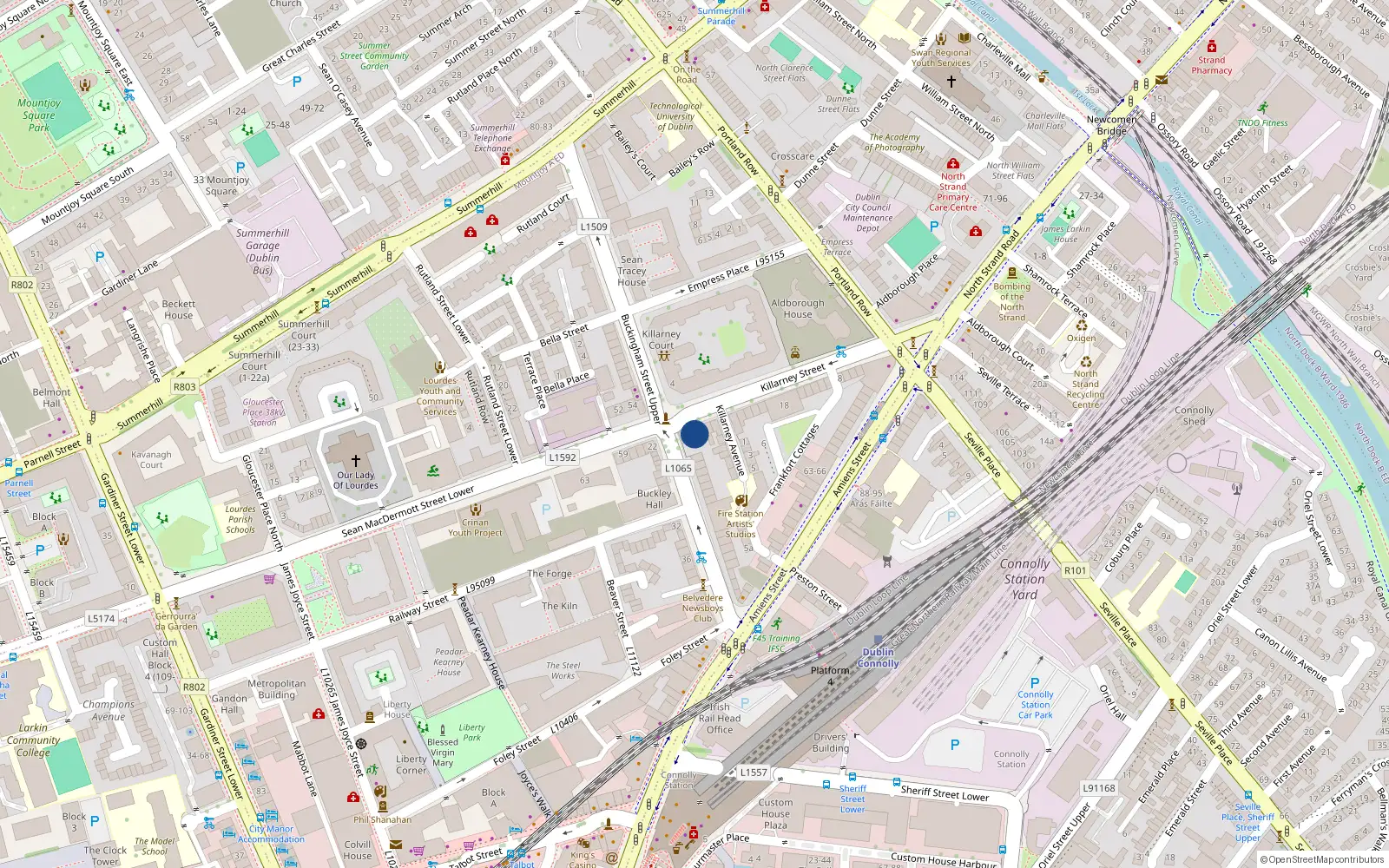 Overhead map showing the location of 27 Killarney St, Dublin 1