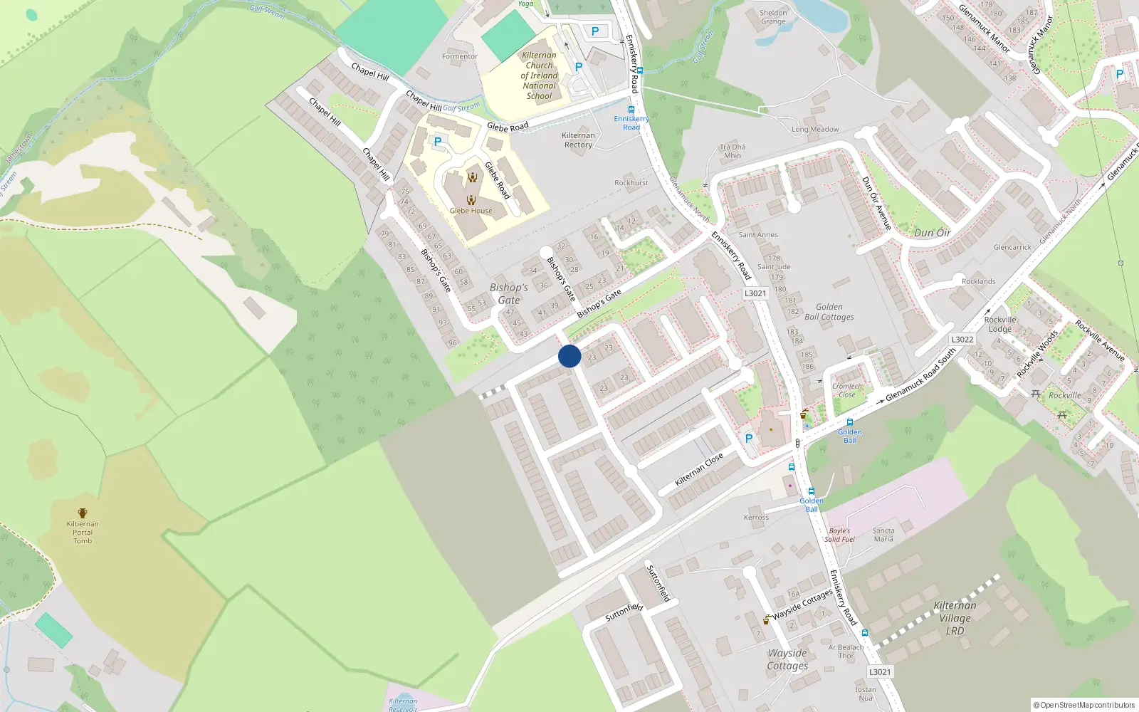Overhead map showing the location of 27 Kilternan Wood Road, Kilternan