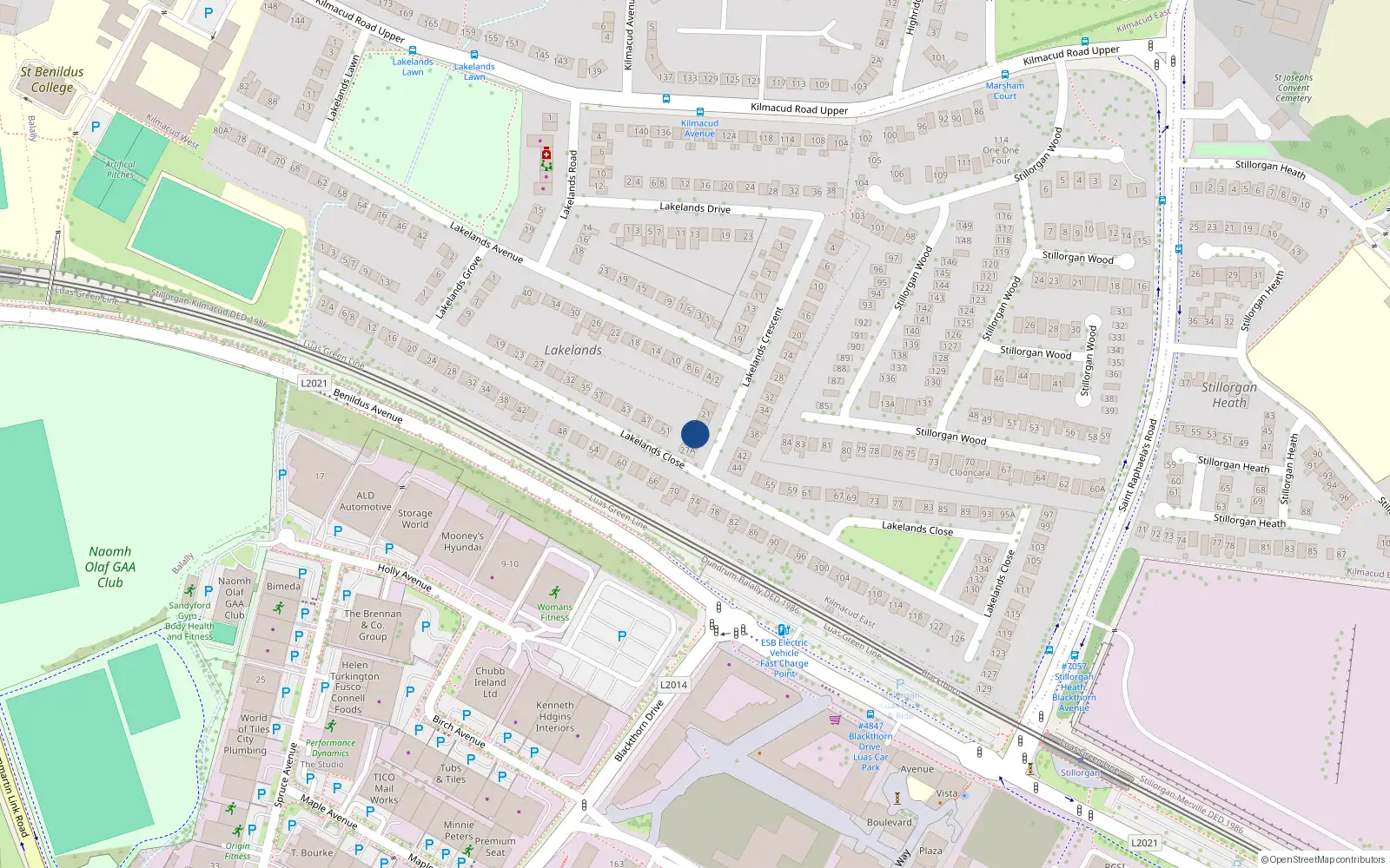 Overhead map showing the location of 27 Lakelands Crescent, Dublin