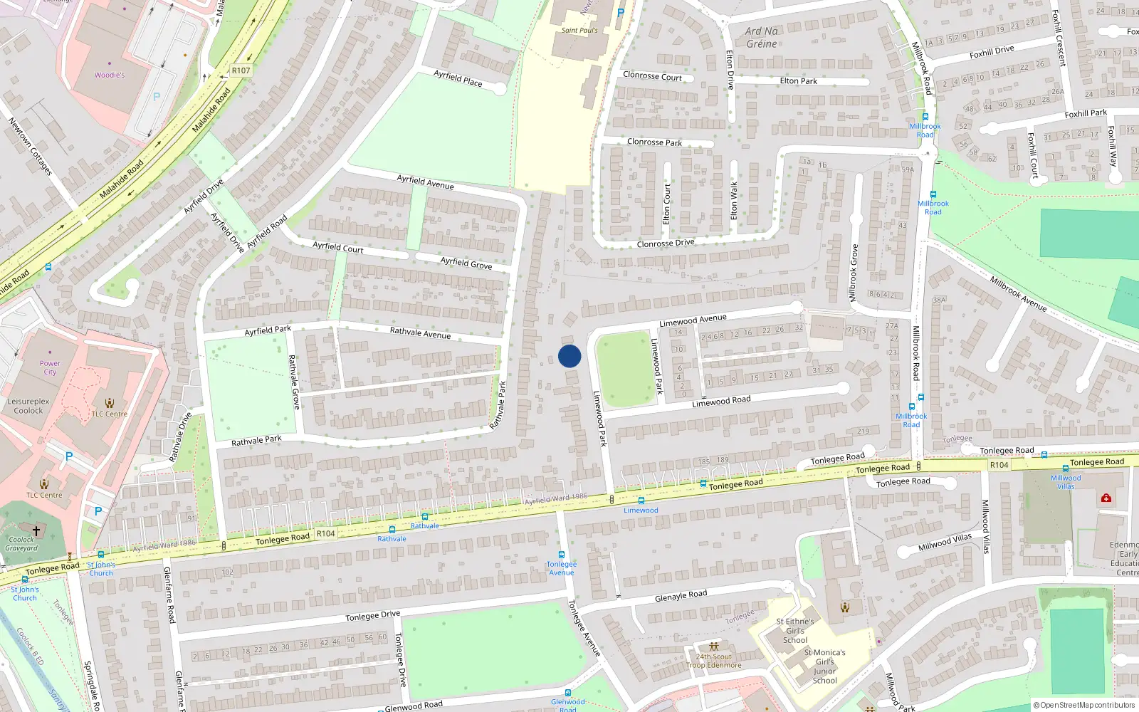 Overhead map showing the location of 27 Limewood Park, Dublin 5
