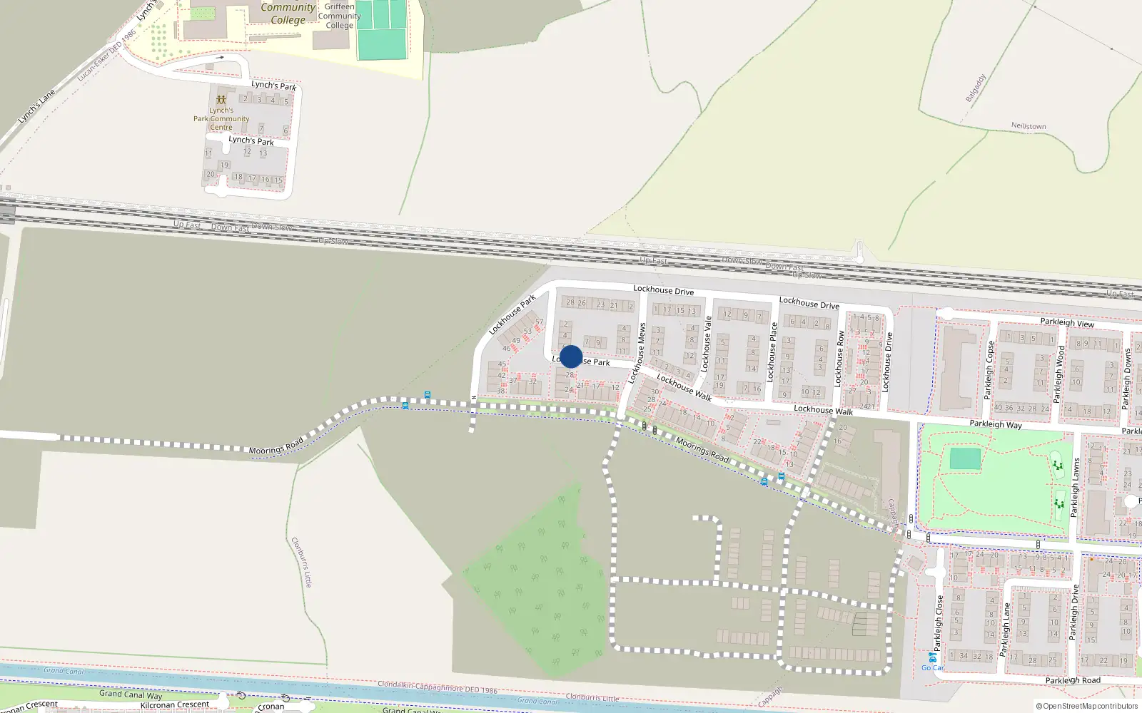 Overhead map showing the location of 27 Lockhouse Park, Clonburris Little