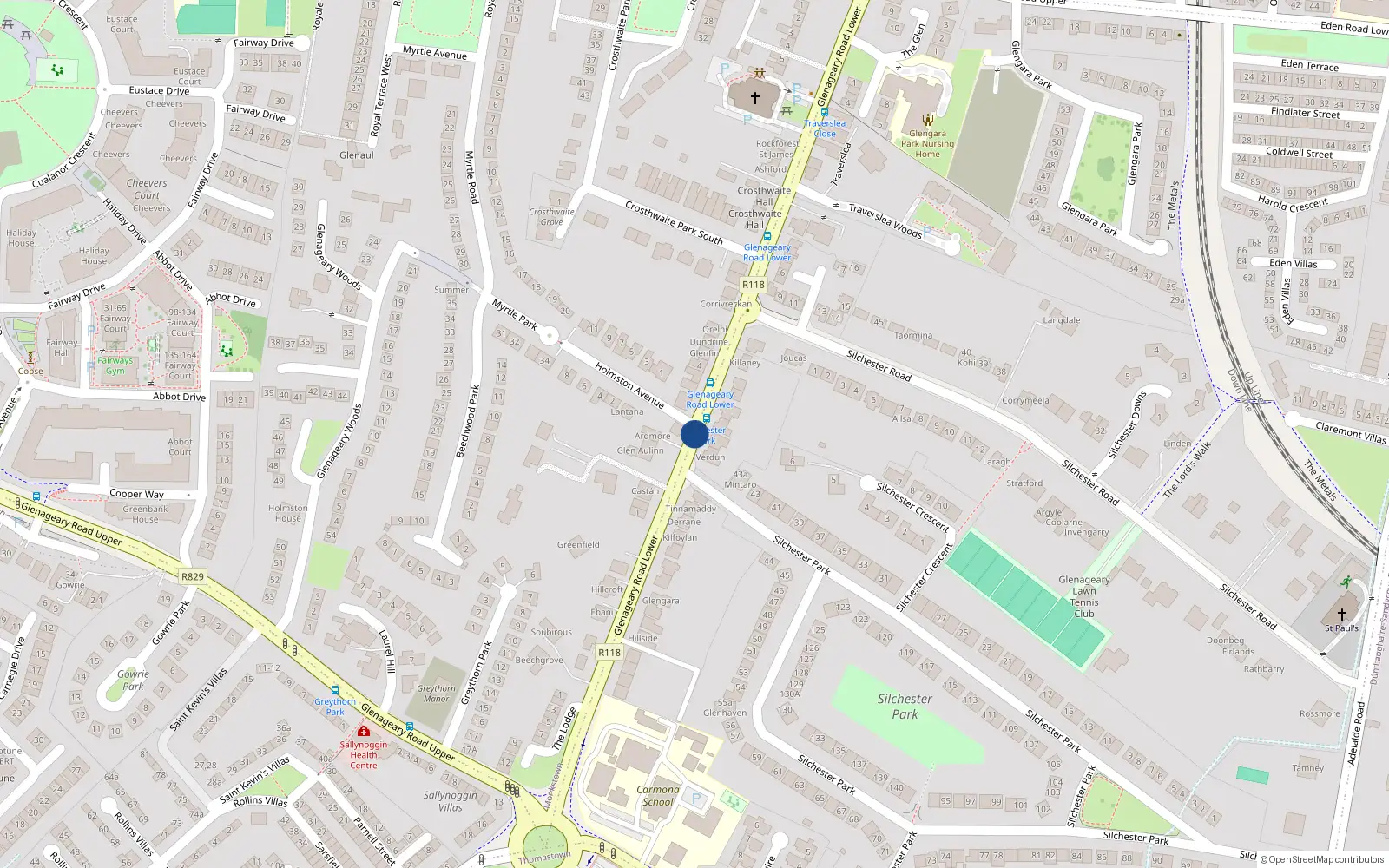 Overhead map showing the location of 27 Glenageary Road Lower, Dublin