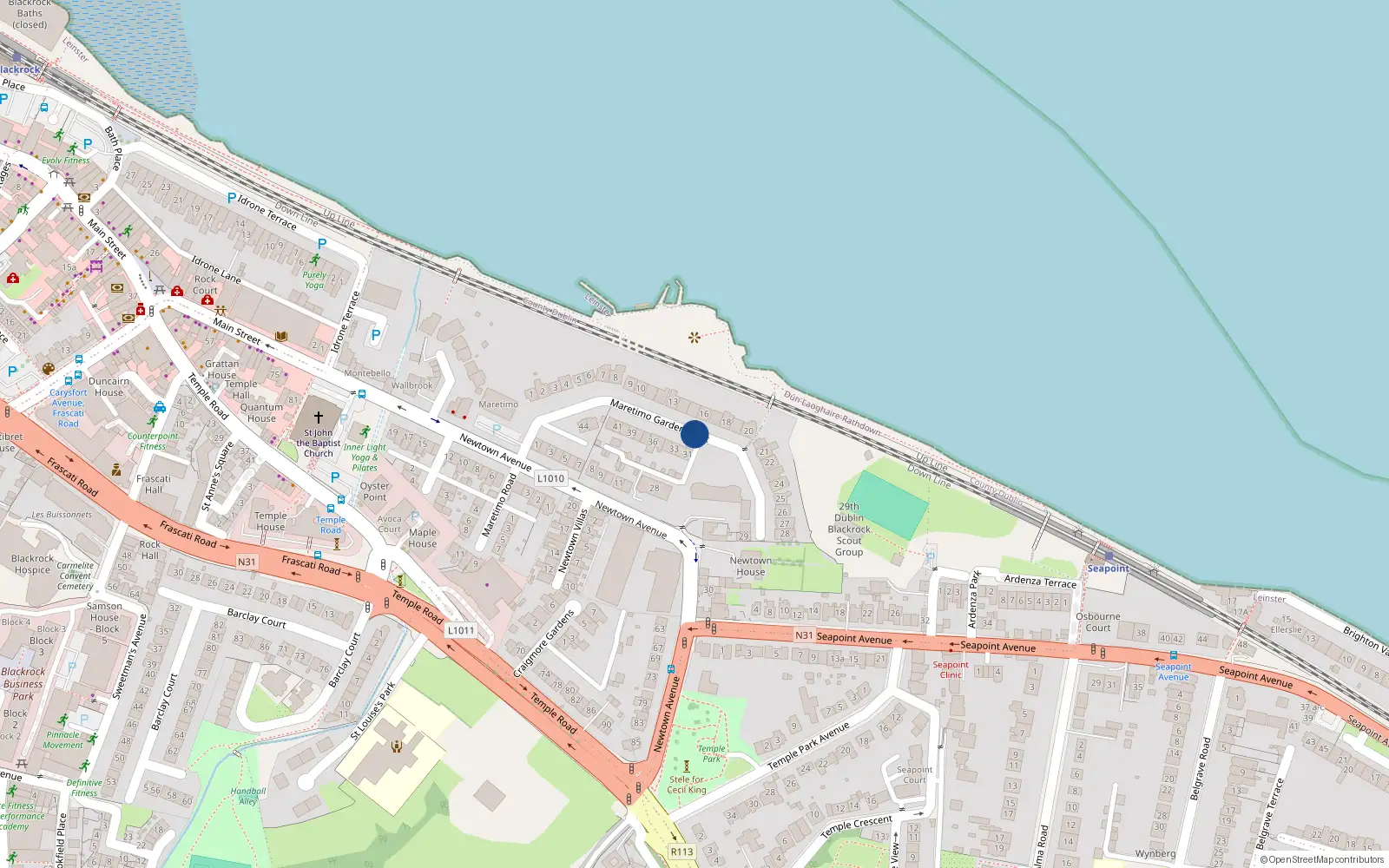 Overhead map showing the location of 27 Maretimo Gardens East, Blackrock