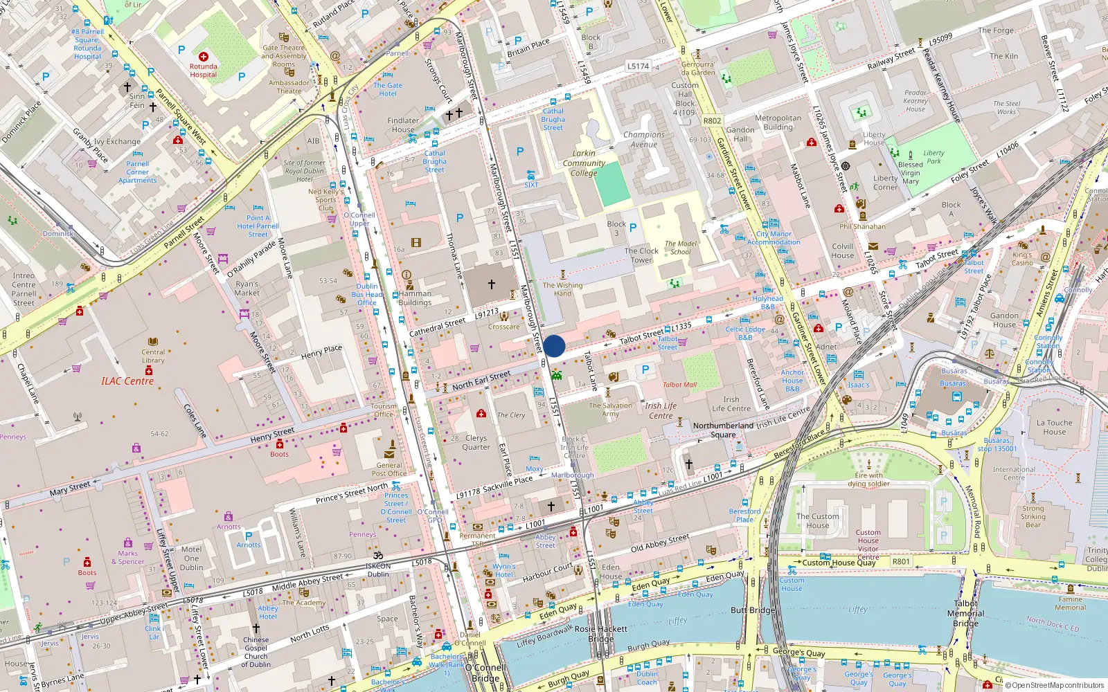 Overhead map showing the location of 27 Marlborough Street, Dublin 1