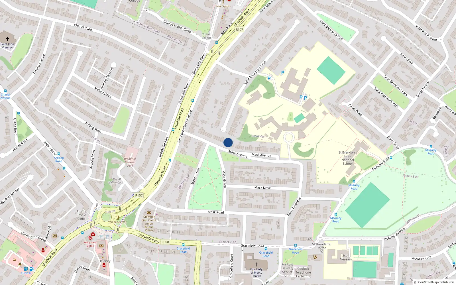 Overhead map showing the location of 27 Mask Avenue, Dublin 5