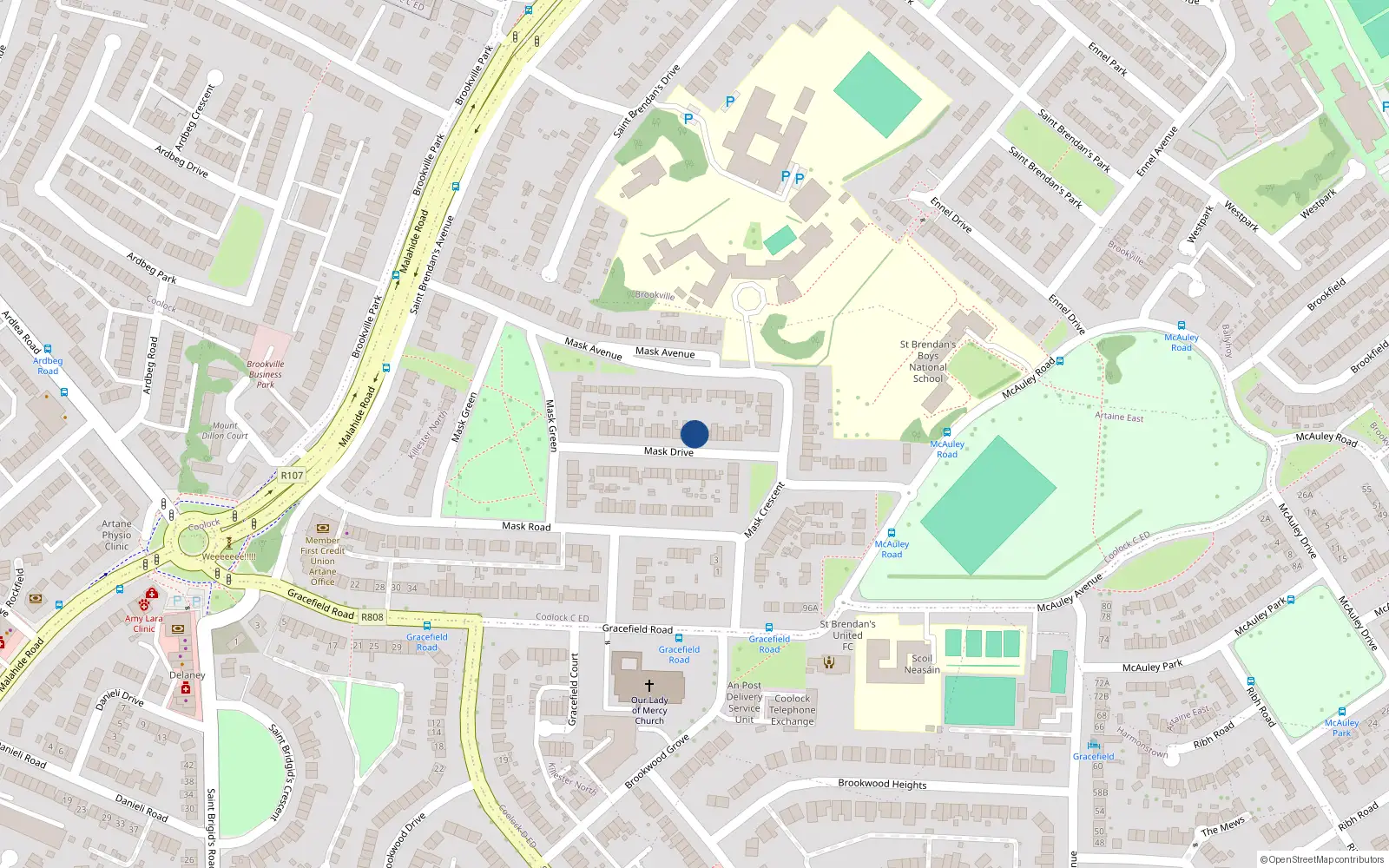 Overhead map showing the location of 27 Mask Drive, Artane, Dublin 5