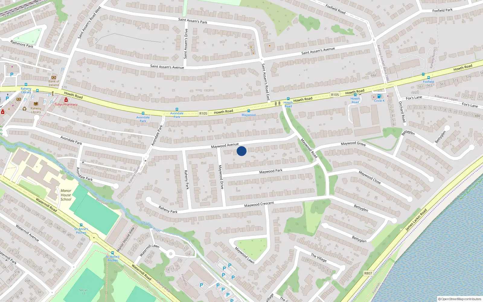 Overhead map showing the location of 27 Maywood Avenue, Raheny, Dublin 5
