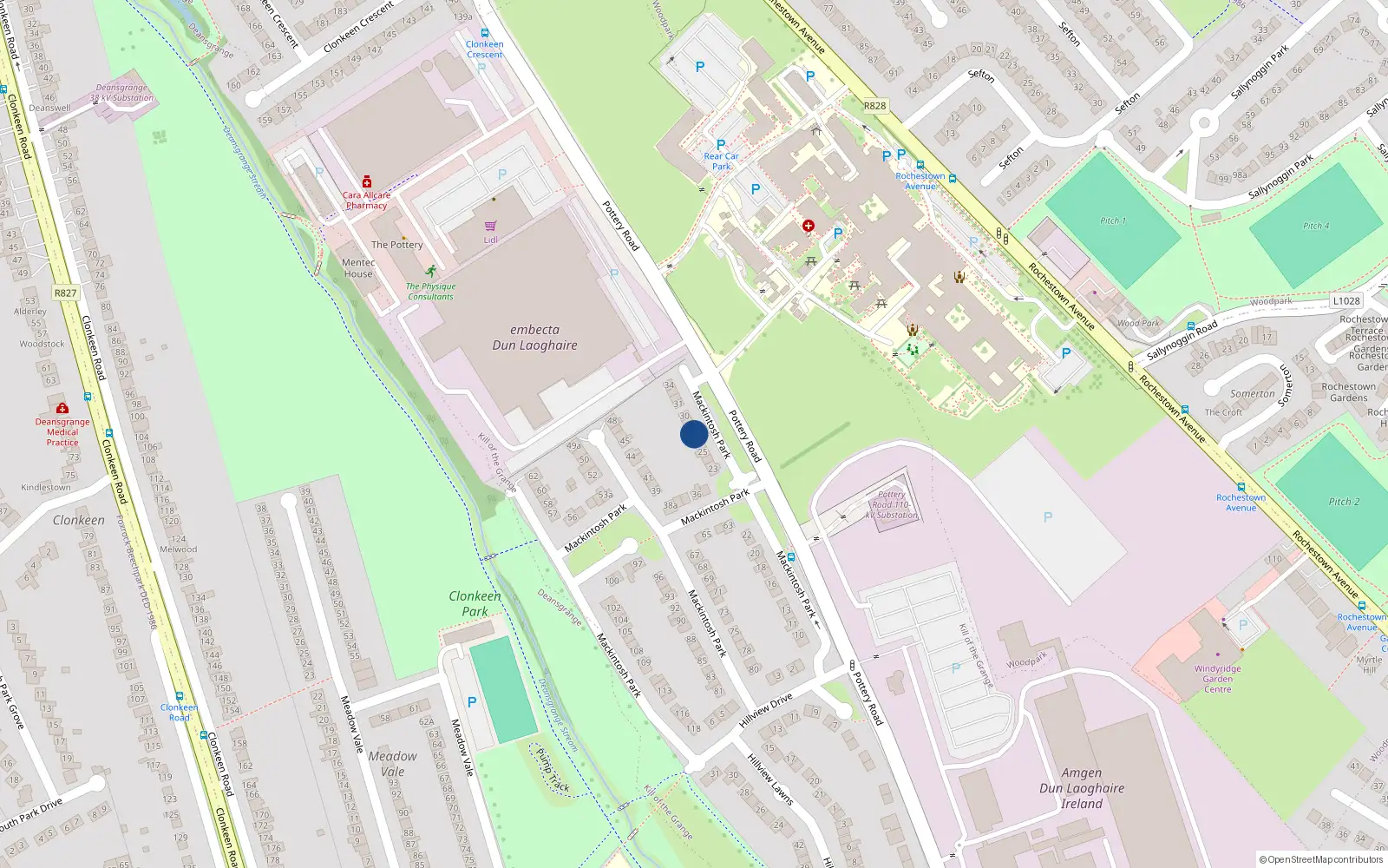 Overhead map showing the location of 27 Mc Intosh Park, Dun Laoghaire, Co. Dublin