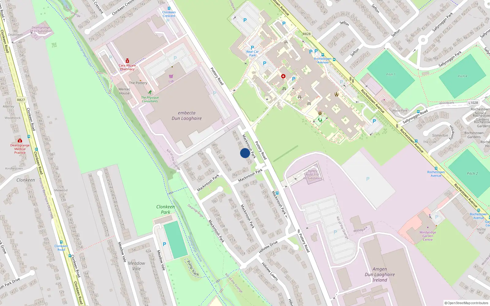 Overhead map showing the location of 27 Mc Intosh Park, Dublin