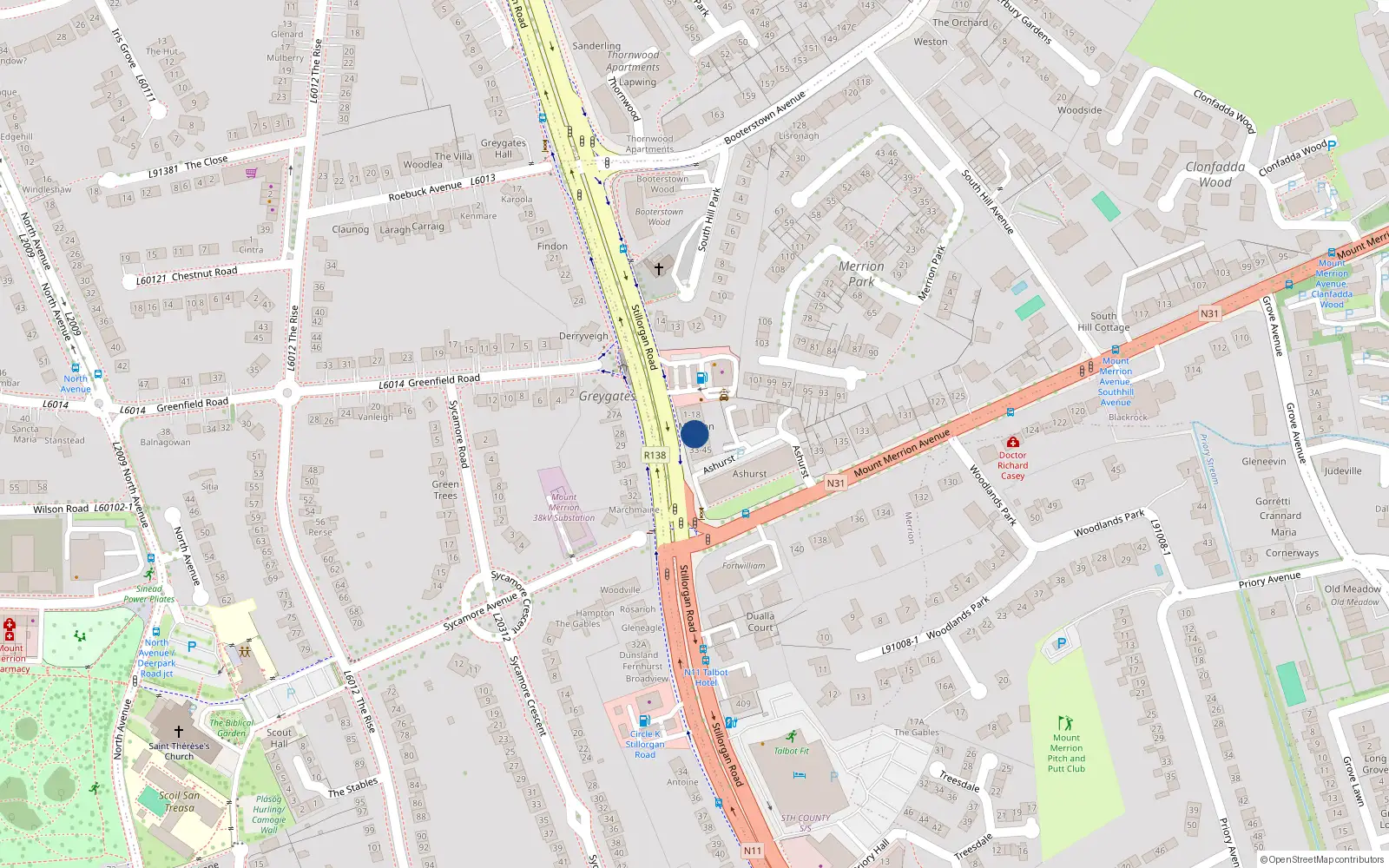 Overhead map showing the location of 27 Merrion Hall, Mount Merrion Avenue, Blackrock