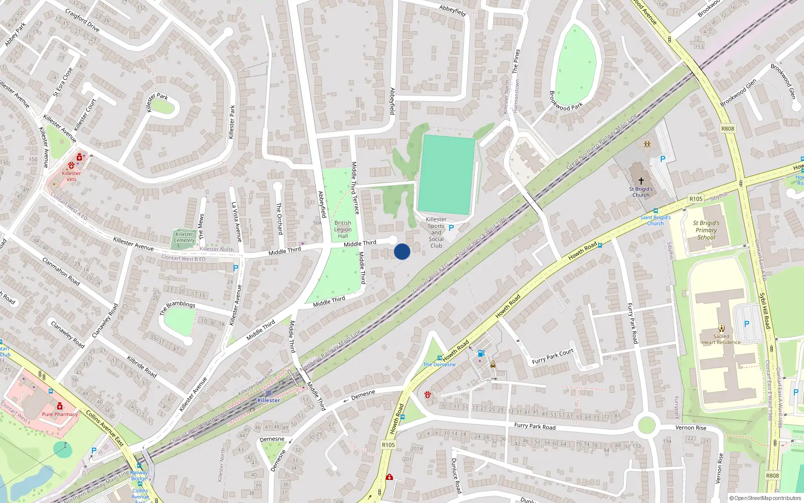 Overhead map showing the location of 27 Middle Third, Dublin 5