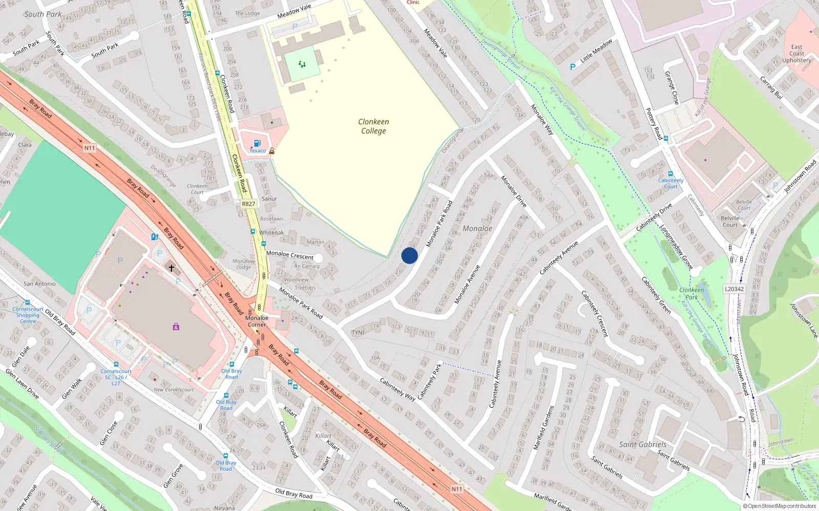 Overhead map showing the location of 27 Monaloe Park Road, Blackrock
