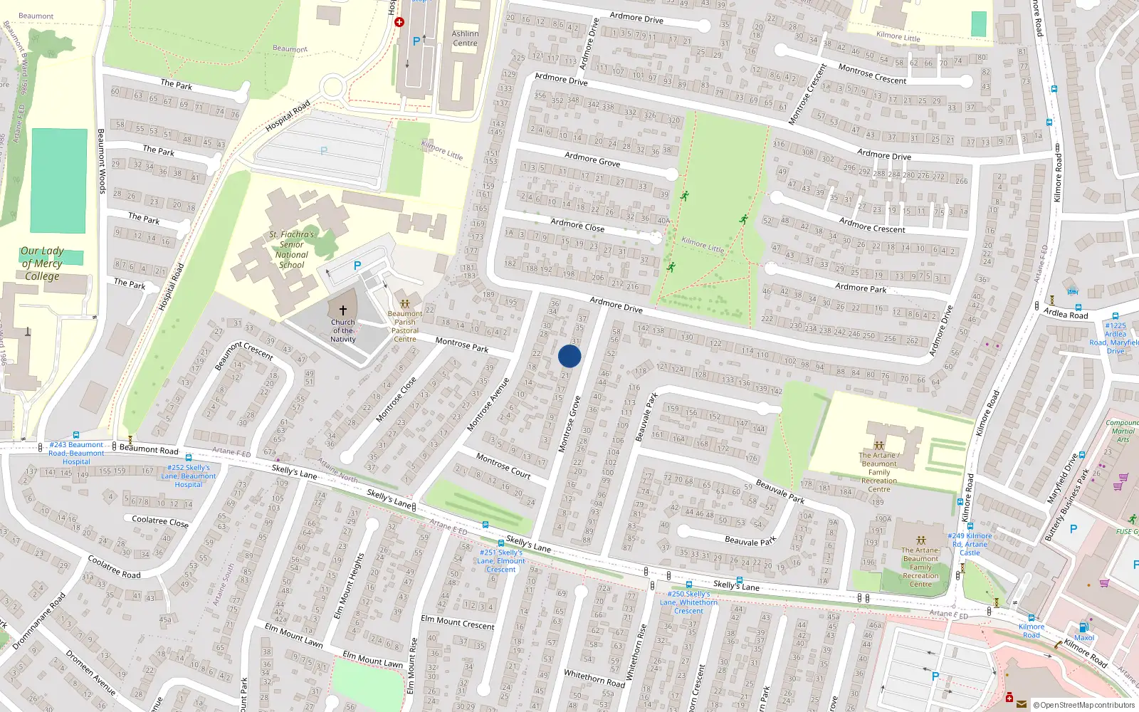 Overhead map showing the location of 27 Montrose Grove, Artane, Dublin 5