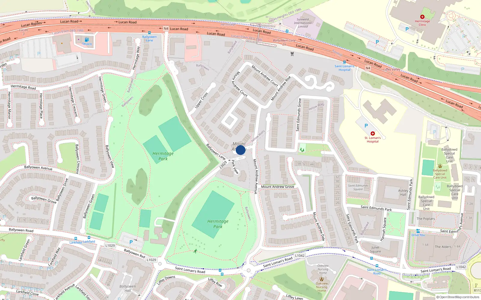 Overhead map showing the location of 27 Mount Andrew Place, Lucan