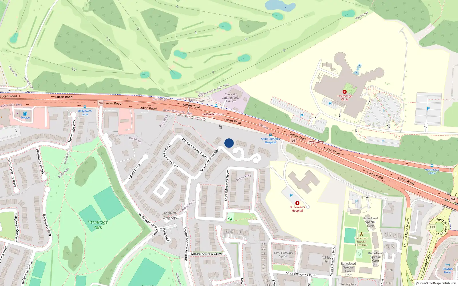 Overhead map showing the location of 27 Mount Andrew Rise, Lucan, Dublin