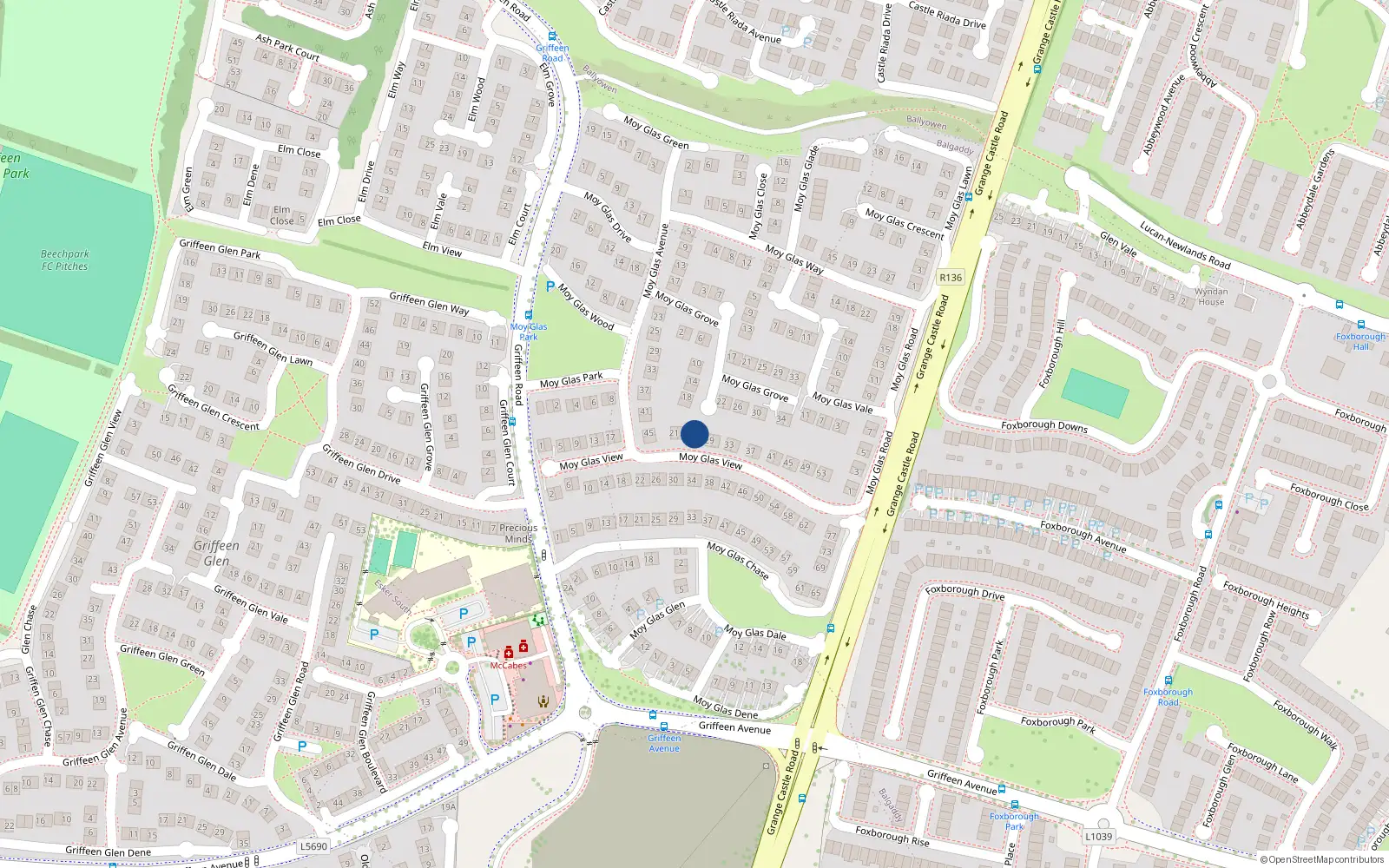 Overhead map showing the location of 27 Moy Glas View, Lucan, Dublin